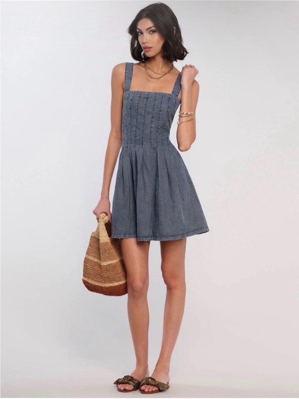 NWT Heartloom Denim Pleated Mini Dress Blue XS